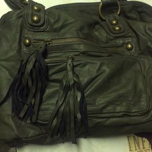 Dark Olive Bag w/ Fringed Tassel Zippers